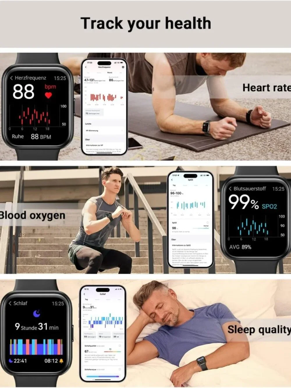 Smart Fitness Watch for Men & Women, 1.8” Touch Screen, Waterproof, Heart Rate